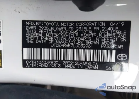 2020 Toyota Corolla Le from USA, damaged, VIN JTDEPRAE7LJ032961